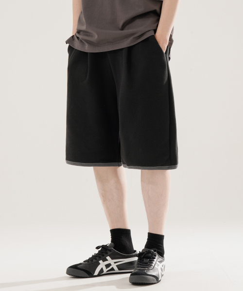 Flash Summer One Tuck Color Block Half Pants Black ISSP2643