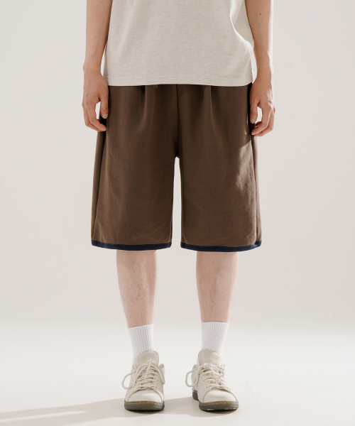 Flash Summer One Tuck Color Block Half Pants Cedarbrown ISSP2643