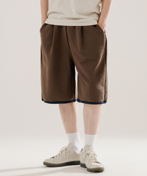 Flash Summer One Tuck Color Block Half Pants Cedarbrown ISSP2643