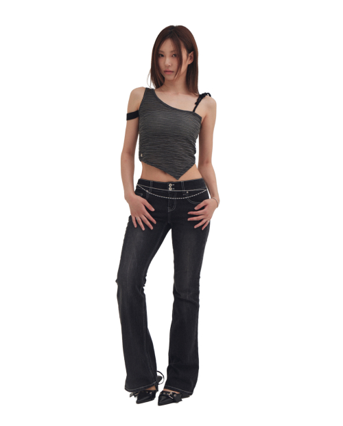 Ribbon stitch bootcut jeans (dark grey)