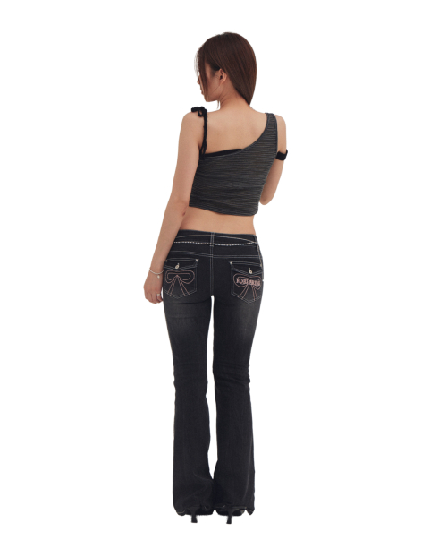 Ribbon stitch bootcut jeans (dark grey)