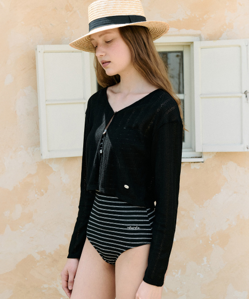 V NECK BUTTON CARDIGAN BLACK