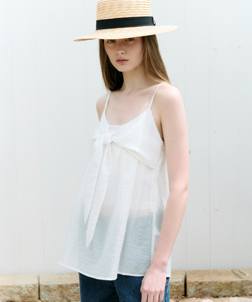 SHIRRING RIBBON SLEEVELESS WHITE