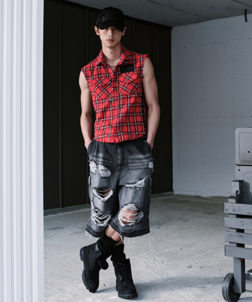 Punk Check Vest Shirt_[Red]