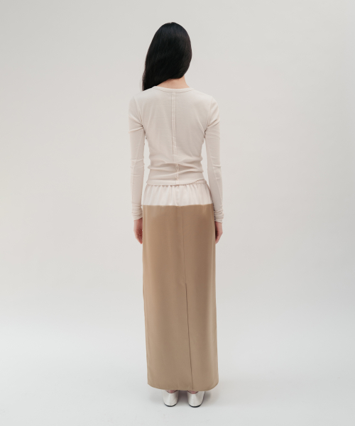 SAVA CONTRAST SATIN SKIRT (BEIGE)