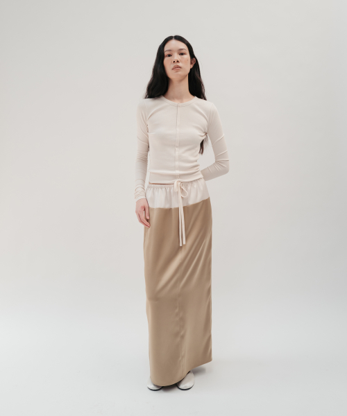SAVA CONTRAST SATIN SKIRT (BEIGE)