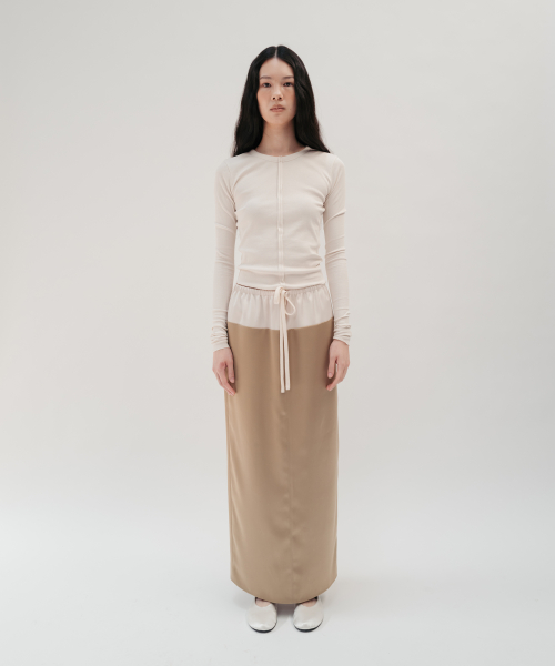 SAVA CONTRAST SATIN SKIRT (BEIGE)