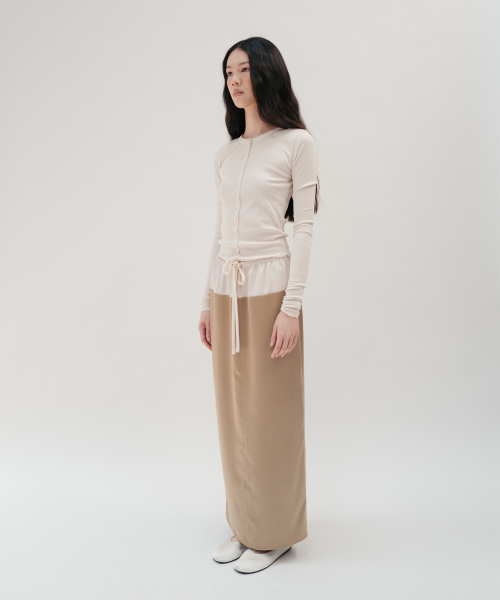 SAVA CONTRAST SATIN SKIRT (BEIGE)