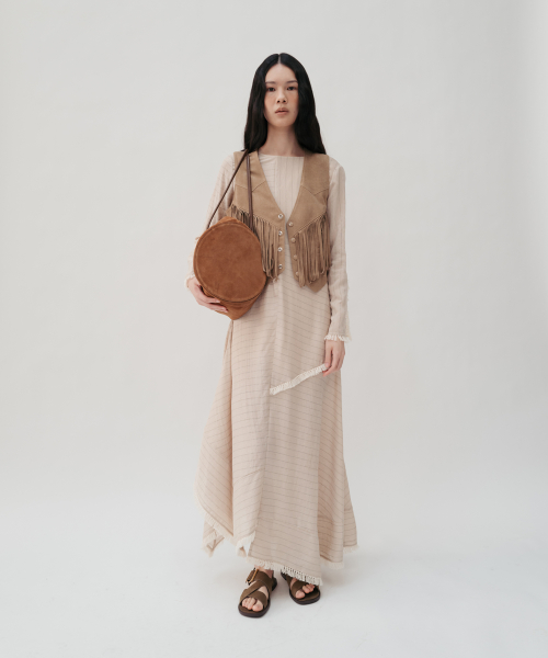 VEYNA FRINGED MAXI DRESS (BEIGE STRIPE)