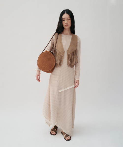 VEYNA FRINGED MAXI DRESS (BEIGE STRIPE)