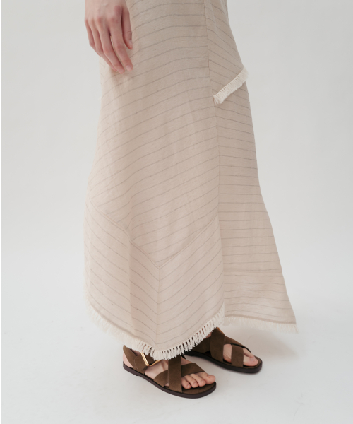 VEYNA FRINGED MAXI DRESS (BEIGE STRIPE)