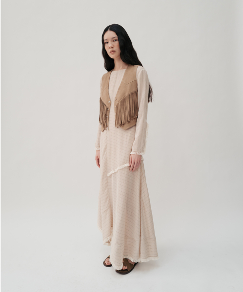 VEYNA FRINGED MAXI DRESS (BEIGE STRIPE)