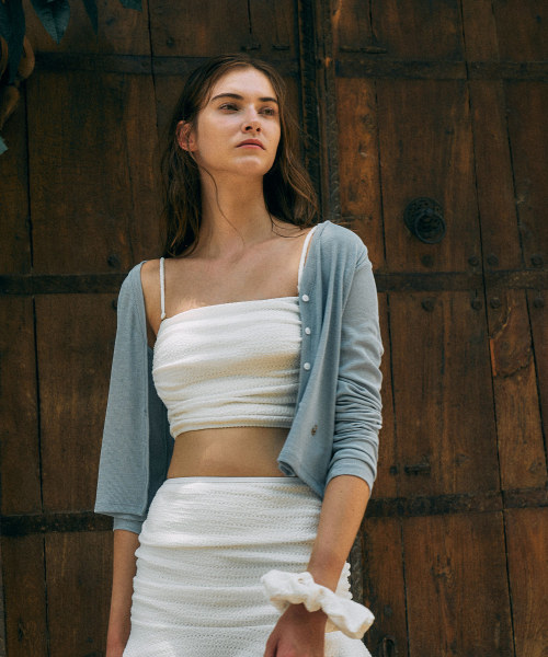 Ribbed V-Neck Cardigan[LMBESW256]-Pearl blue