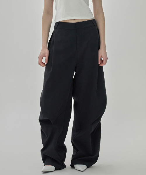 Side Drape Wide Pants - BLACK