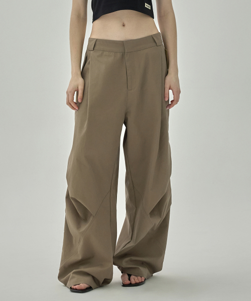 Side Drape Wide Pants - CAMEL