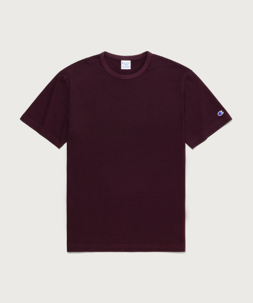 C로고 스트라이프 반팔 티셔츠 Burgundy