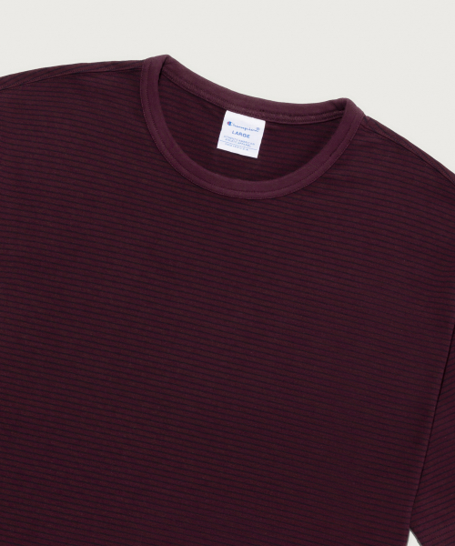 C로고 스트라이프 반팔 티셔츠 Burgundy