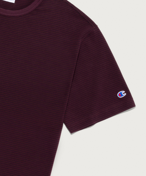 C로고 스트라이프 반팔 티셔츠 Burgundy