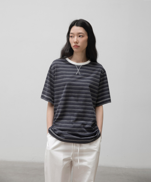 w. Gusset Stripe Tee (Navy)
