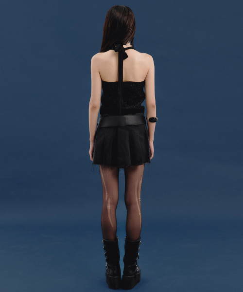 Argyle Linen Knit Halter Top (BLACK)