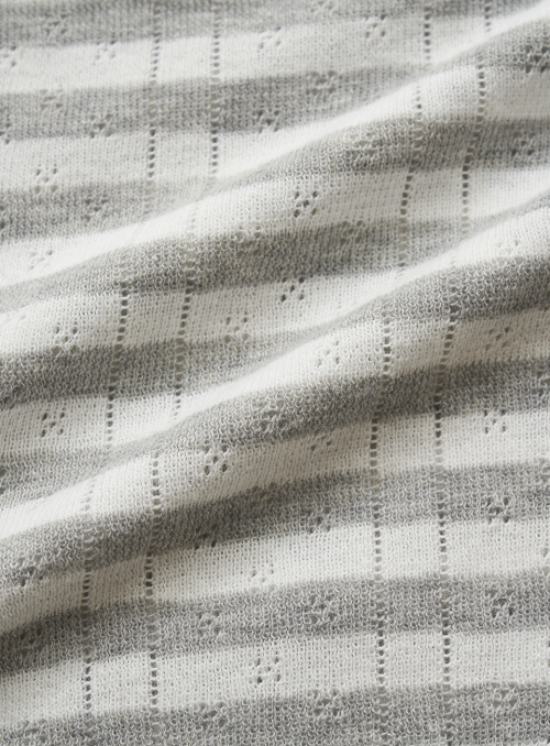 Cotton Eyelet Hooded Knit_Stripe