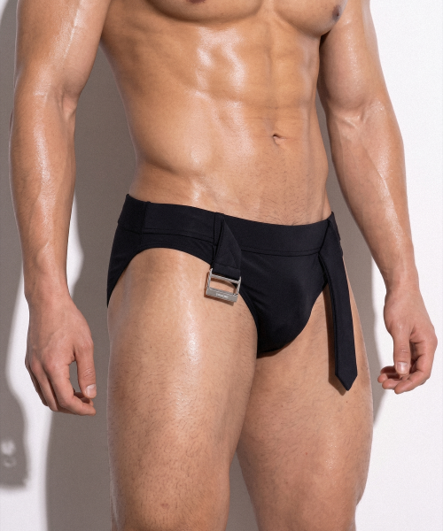 Belted Swim Brief - Black