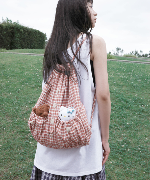 Check-shirt String Bag [Red]