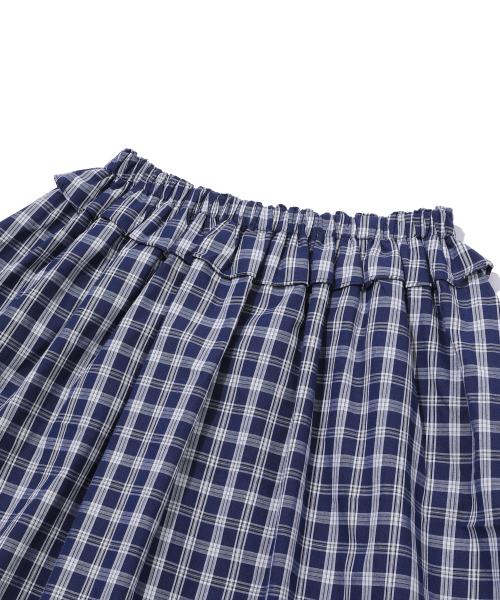 Check flare midi Skirt [Navy]