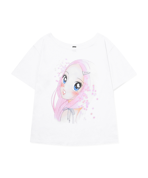 Pink HEESU One shoulder T-shirt [White]
