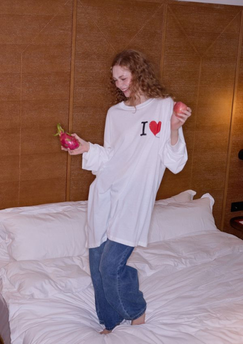 Heart Print Long Tee & Dress /White