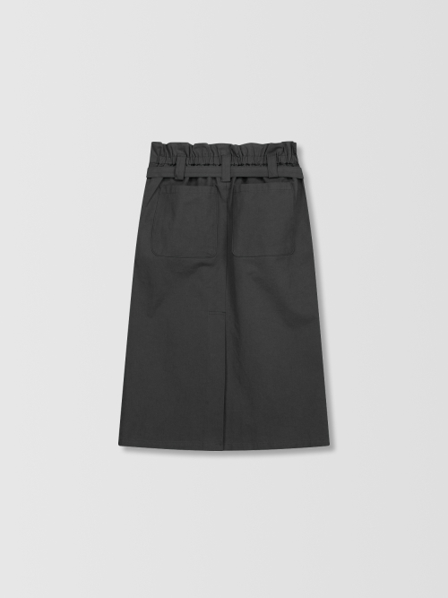 Tulip Belted Cotton Midi Skirt _ Charcoal