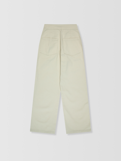 Button Semi Wide Cotton Pants _ Cream