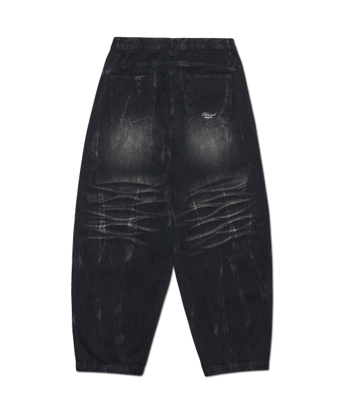 WASHED JUMBO DENIM PANTS - WASHED BLACK