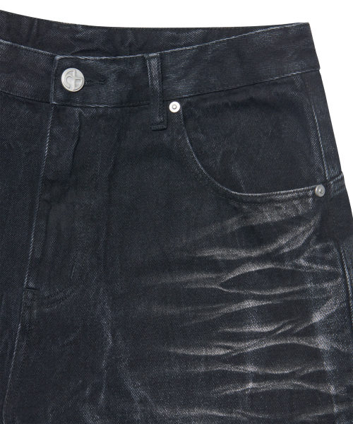 WASHED JUMBO DENIM PANTS - WASHED BLACK