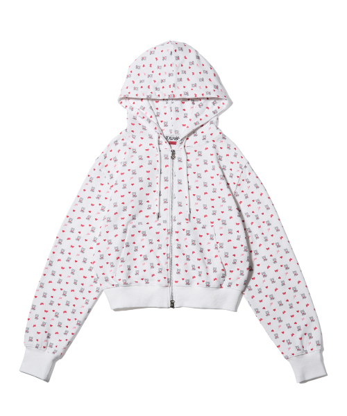 PETITE PATTERN HOOD ZIP-UP WHITE
