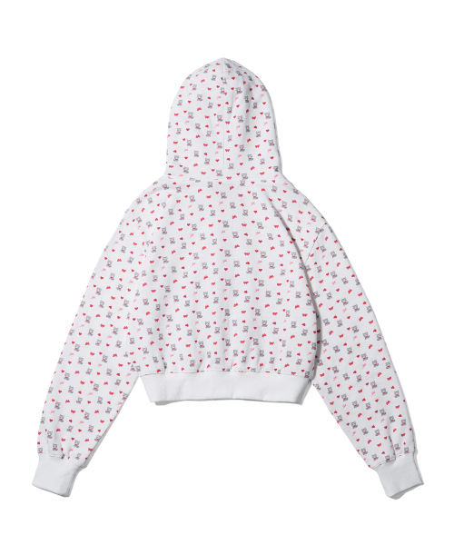 PETITE PATTERN HOOD ZIP-UP WHITE