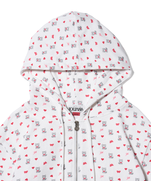PETITE PATTERN HOOD ZIP-UP WHITE