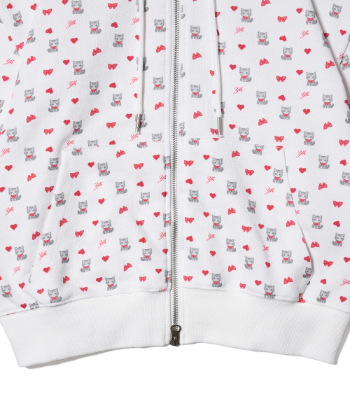 PETITE PATTERN HOOD ZIP-UP WHITE