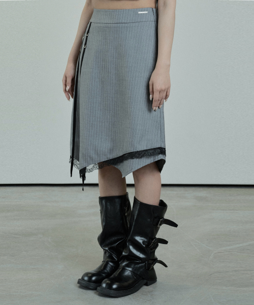 Stripe Lace MIdi Skirt (Gray)