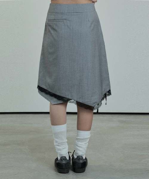 Stripe Lace MIdi Skirt (Gray)
