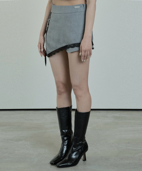Stripe Lace Short Skirt (Gray)
