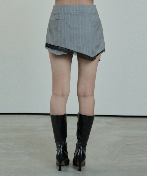 Stripe Lace Short Skirt (Gray)