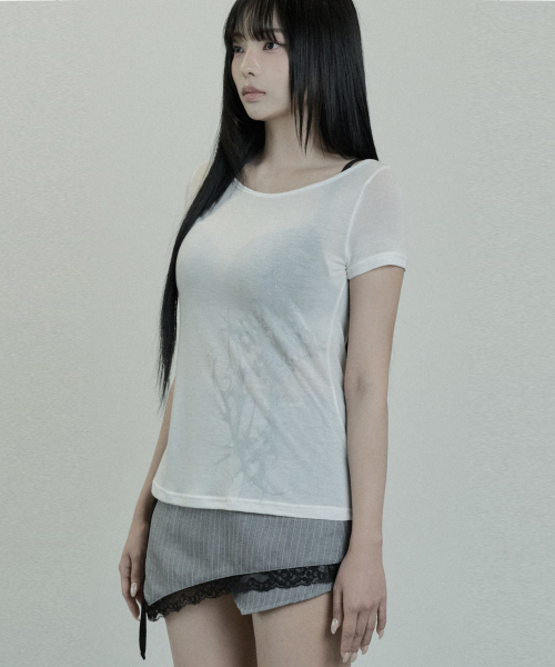 Cross Printing One-Shoulder Short Sleeve (Ivory)