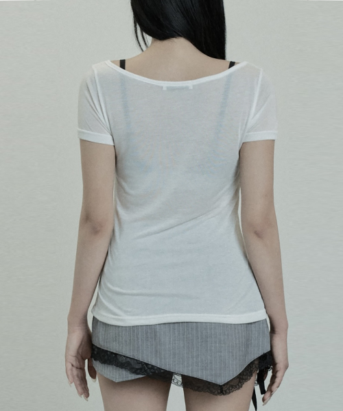 Cross Printing One-Shoulder Short Sleeve (Ivory)