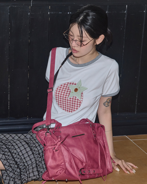 BELTED WASHING LEATHER BAG (CHERRY RED) F25ZE990