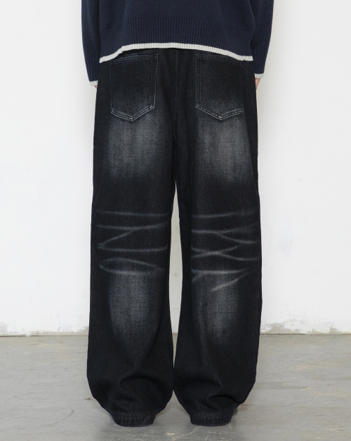 GP110 그림 펑크 워싱 데님 팬츠 (BLACK)
