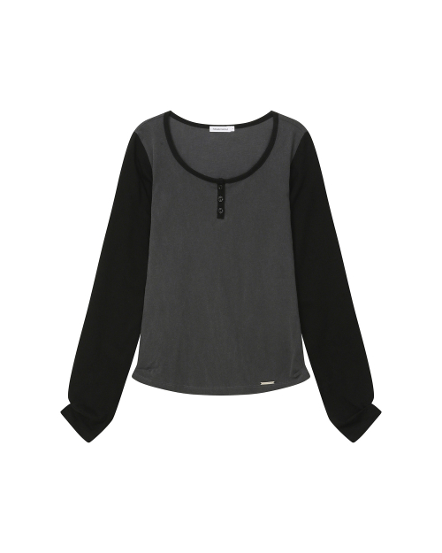 Henley neck long sleeves CHARCOAL