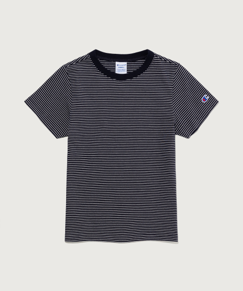 여성 C로고 스트라이프 반팔 티셔츠 Navy