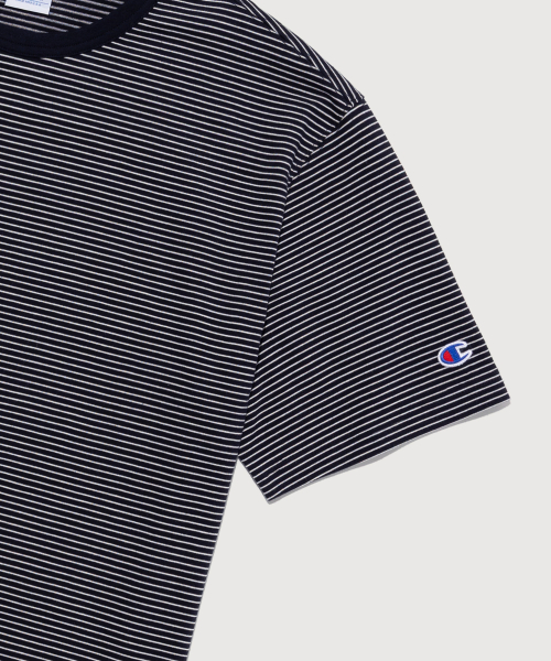 C로고 스트라이프 반팔 티셔츠 Navy