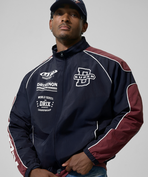 COLOR BLOCK PIPING RACING JACKET_NAVY